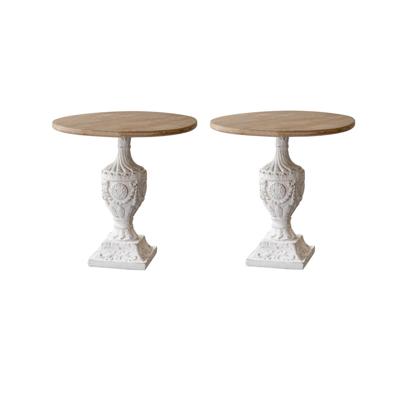 Pedestal Distressed End Table French Country Round Side End Table