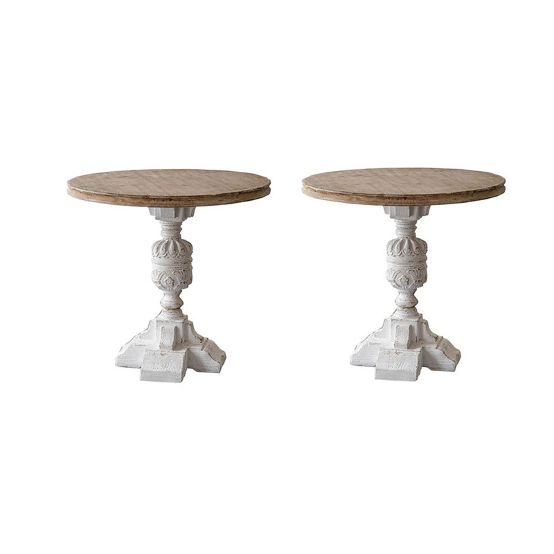 Pedestal Distressed End Table French Country Round Side End Table
