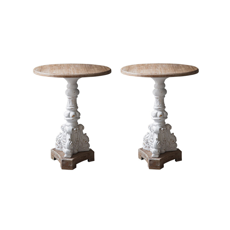 Pedestal Distressed End Table French Country Round Side End Table