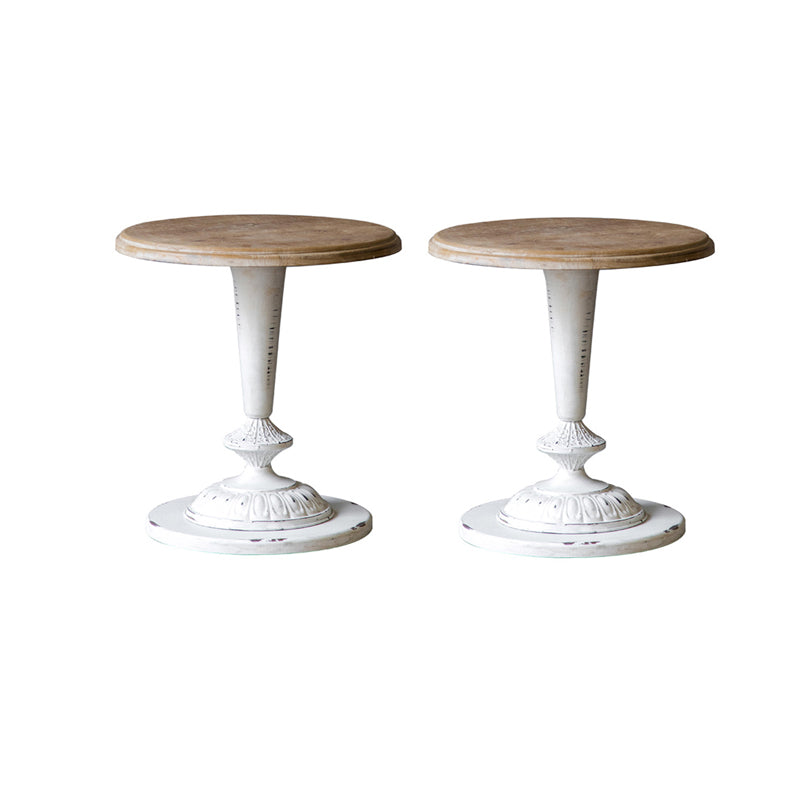 Pedestal Distressed End Table French Country Round Side End Table