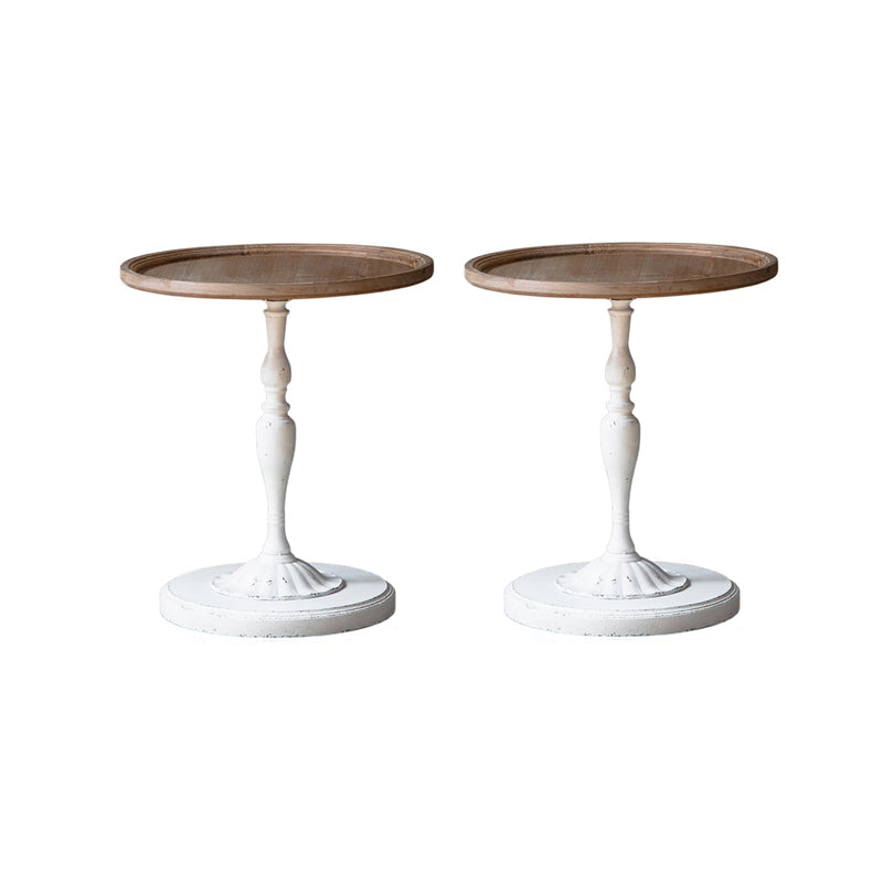 Pedestal Distressed End Table French Country Round Side End Table