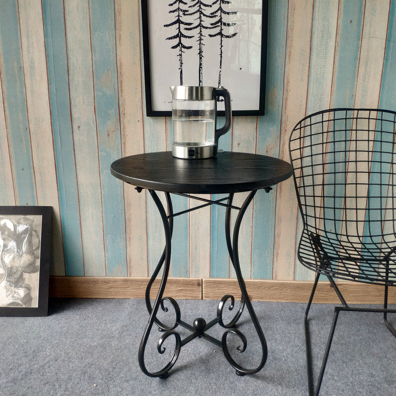 Round Wood X-base Side Table Modern Minimalist End Table for Living Room
