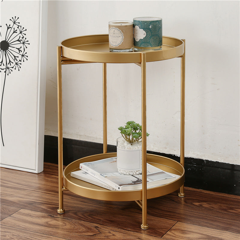 Round Mid-Century Side End Table Iron 4 Legs Tray Top End Table