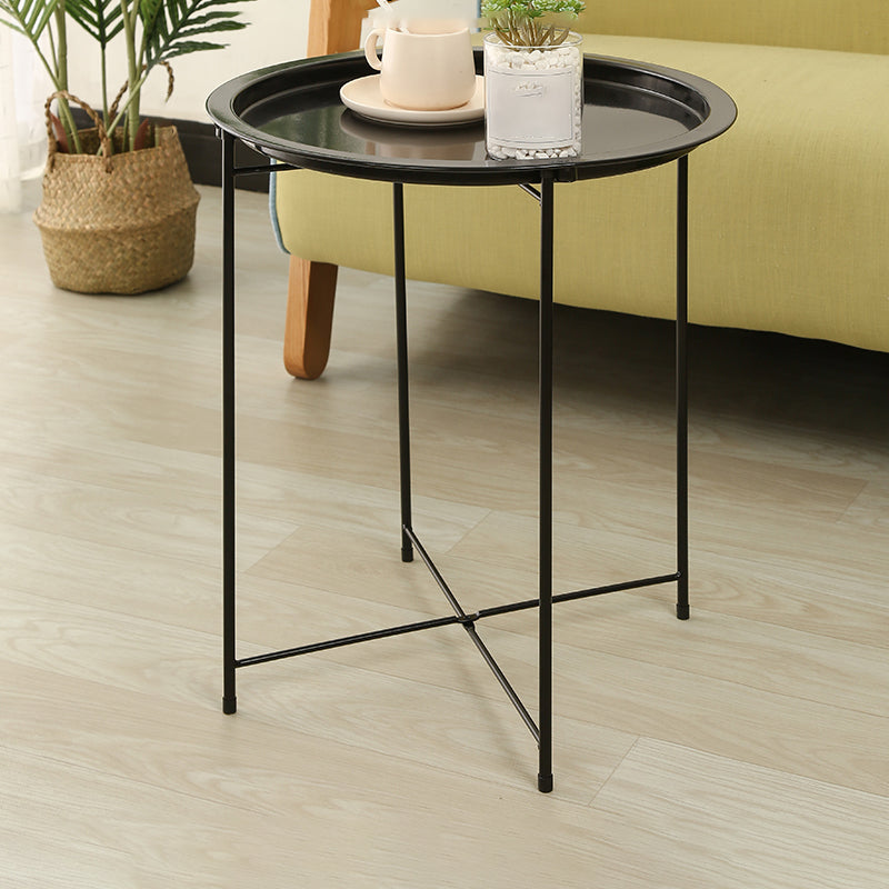 Round Mid-Century Side End Table Iron 4 Legs Tray Top End Table