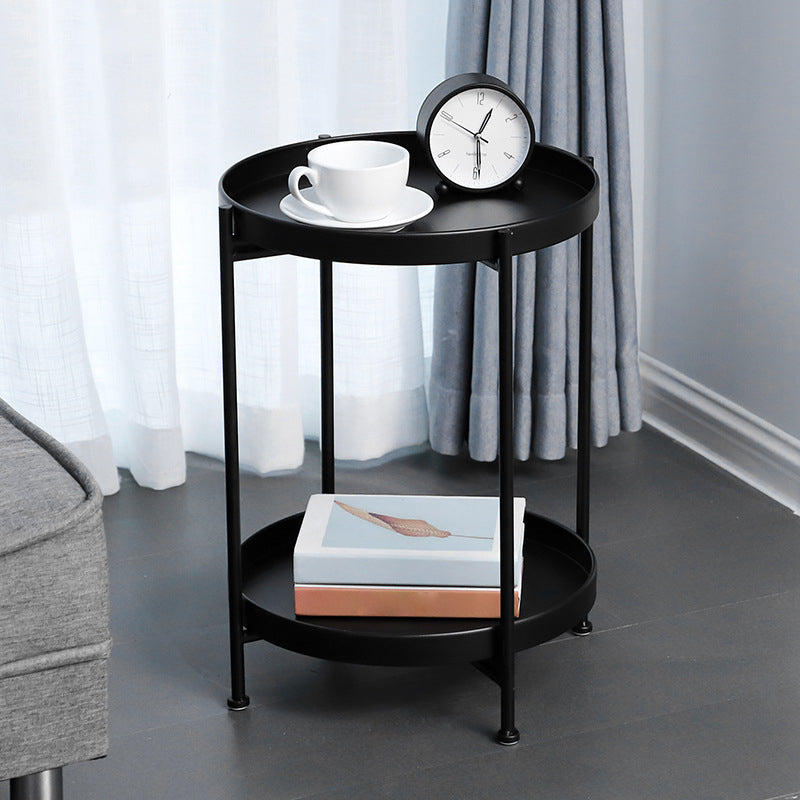 Round Mid-Century Side End Table Iron 4 Legs Tray Top End Table