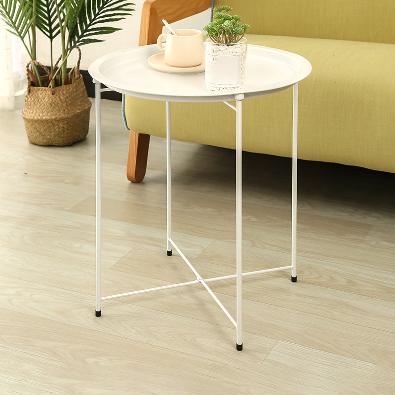 Round Mid-Century Side End Table Iron 4 Legs Tray Top End Table