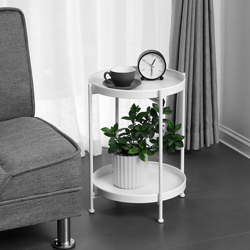Round Mid-Century Side End Table Iron 4 Legs Tray Top End Table