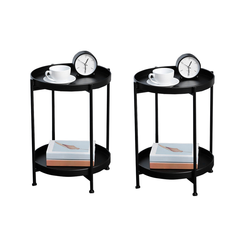 Round Mid-Century Side End Table Iron 4 Legs Tray Top End Table