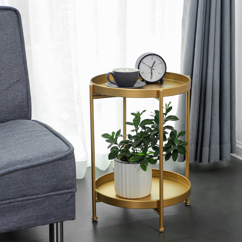 Round Mid-Century Side End Table Iron 4 Legs Tray Top End Table