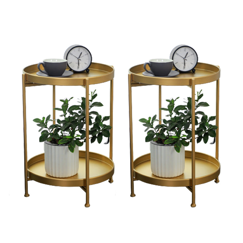 Round Mid-Century Side End Table Iron 4 Legs Tray Top End Table