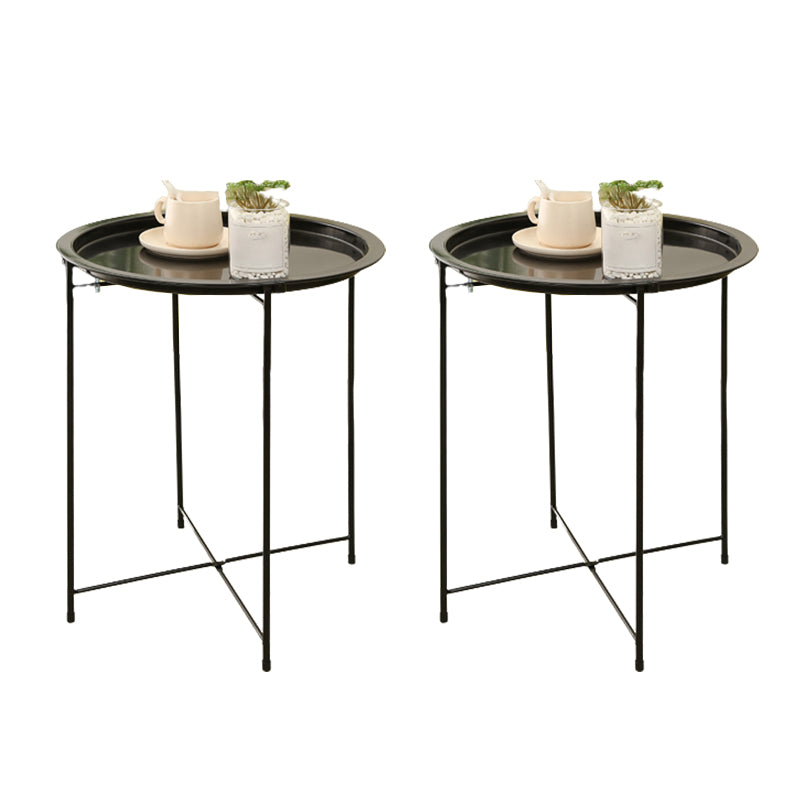 Round Mid-Century Side End Table Iron 4 Legs Tray Top End Table