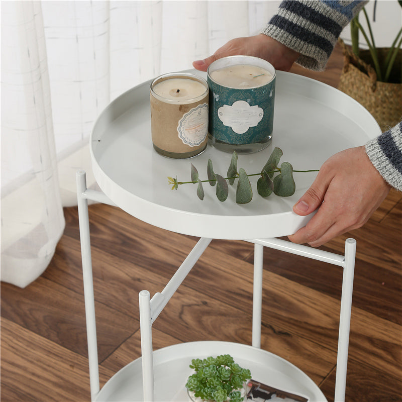 Round Mid-Century Side End Table Iron 4 Legs Tray Top End Table