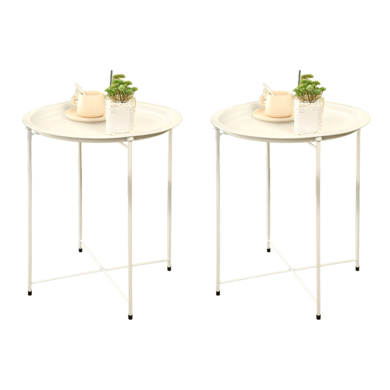 Round Mid-Century Side End Table Iron 4 Legs Tray Top End Table