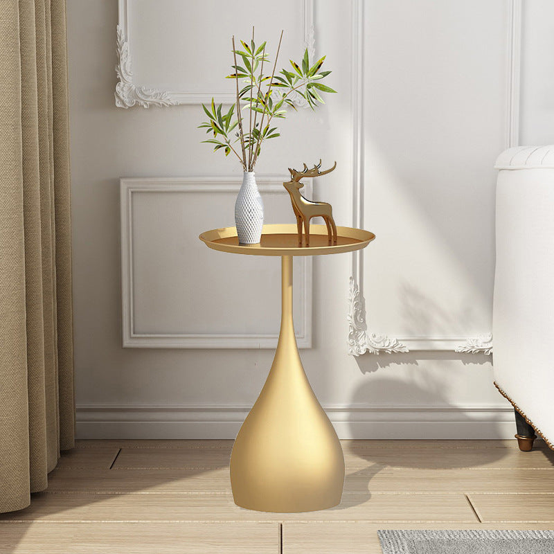 Round Side Table with Metal Pedestal Modernism Tray Top Side Table