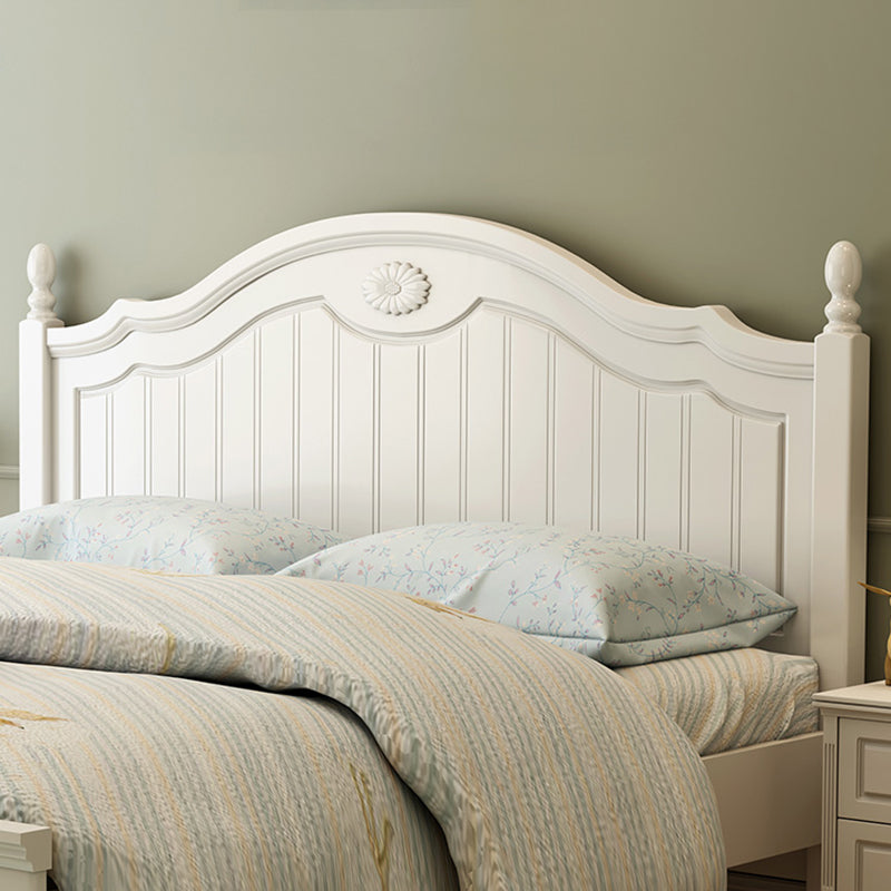 French Country Panel Bed Wood White Bed Frame with Arched Headboard