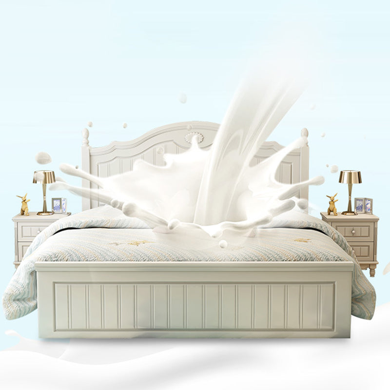 French Country Panel Bed Wood White Bed Frame with Arched Headboard