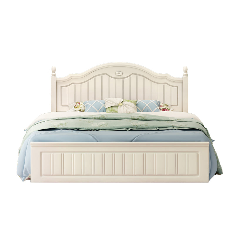 French Country Panel Bed Wood White Bed Frame with Arched Headboard