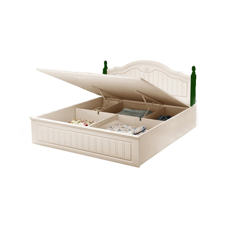 French Country Panel Bed Wood White Bed Frame with Arched Headboard