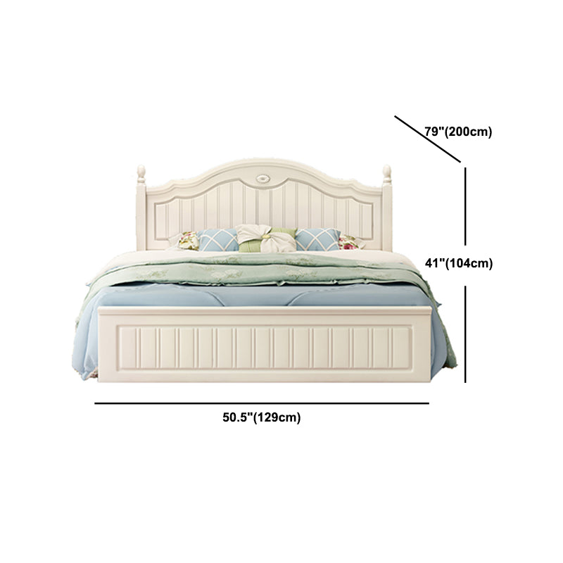 French Country Panel Bed Wood White Bed Frame with Arched Headboard