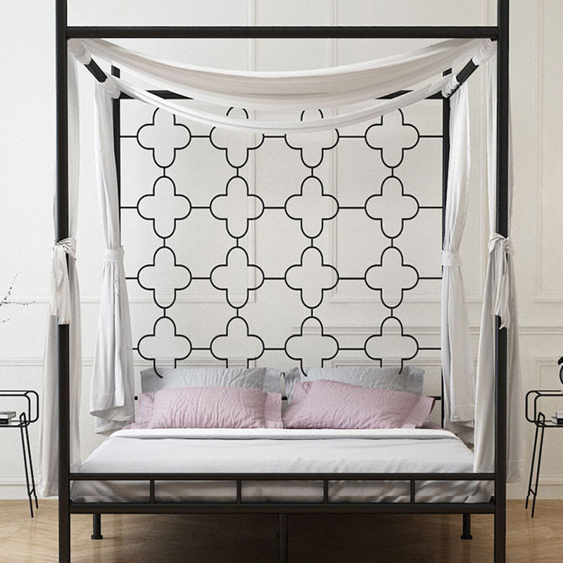 Metal Four Poster Bed with Open-Frame Headboard, Glam Standard Bed