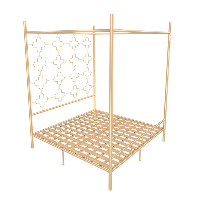 Metal Four Poster Bed with Open-Frame Headboard, Glam Standard Bed