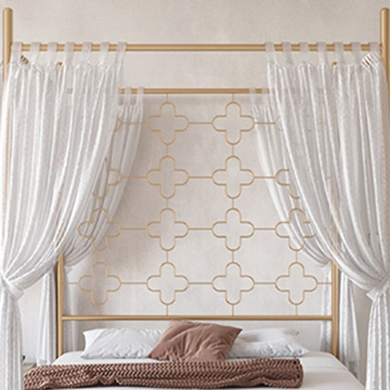 Metal Four Poster Bed with Open-Frame Headboard, Glam Standard Bed