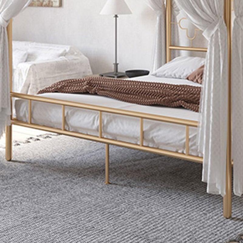 Metal Four Poster Bed with Open-Frame Headboard, Glam Standard Bed