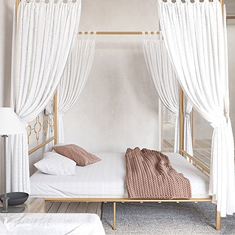 Metal Four Poster Bed with Open-Frame Headboard, Glam Standard Bed