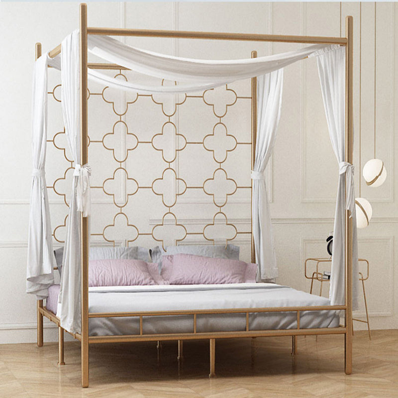 Metal Four Poster Bed with Open-Frame Headboard, Glam Standard Bed