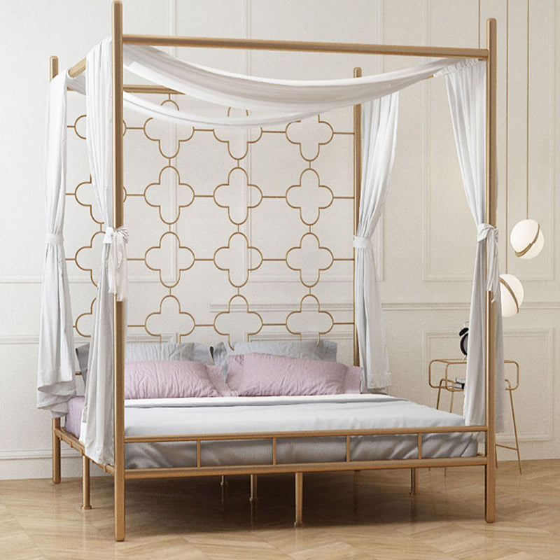 Metal Four Poster Bed with Open-Frame Headboard, Glam Standard Bed