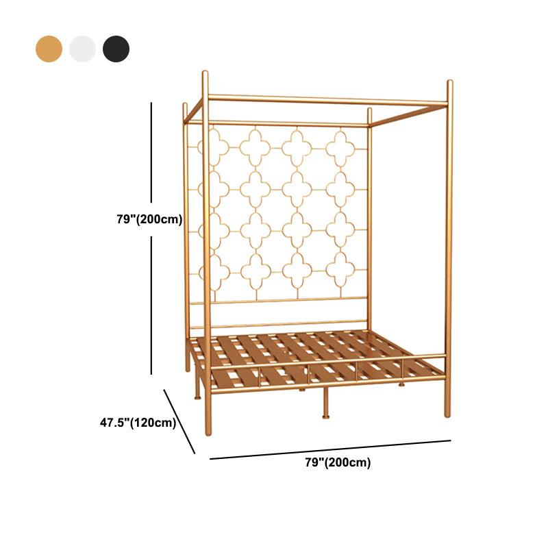 Metal Four Poster Bed with Open-Frame Headboard, Glam Standard Bed