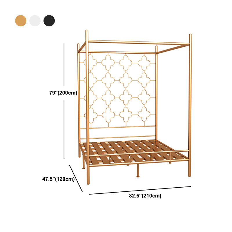 Metal Four Poster Bed with Open-Frame Headboard, Glam Standard Bed