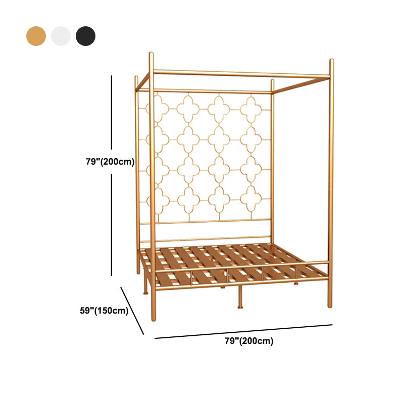 Metal Four Poster Bed with Open-Frame Headboard, Glam Standard Bed