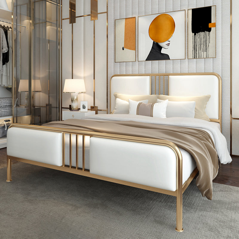 Glam Panel Bed Metal and Upholstered Bed Frame with Upholstered Headboard