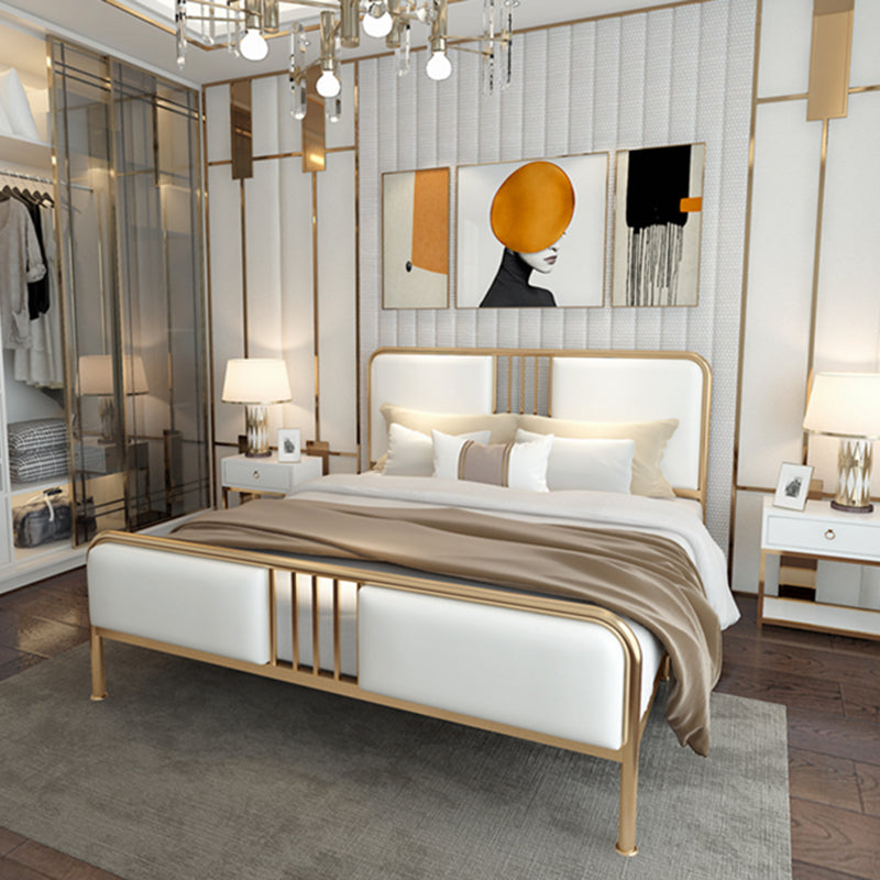 Glam Panel Bed Metal and Upholstered Bed Frame with Upholstered Headboard
