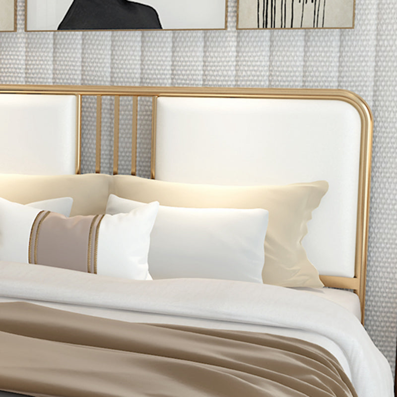 Glam Panel Bed Metal and Upholstered Bed Frame with Upholstered Headboard
