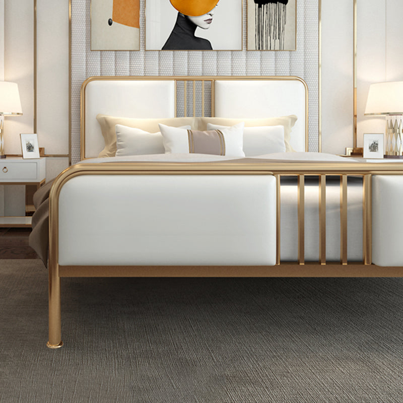 Glam Panel Bed Metal and Upholstered Bed Frame with Upholstered Headboard