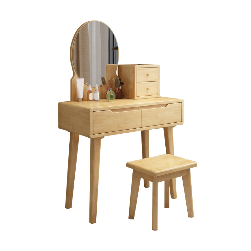 4 Drawer & Mirror Makeup Vanity Desk Rubber Wood Dressing Table