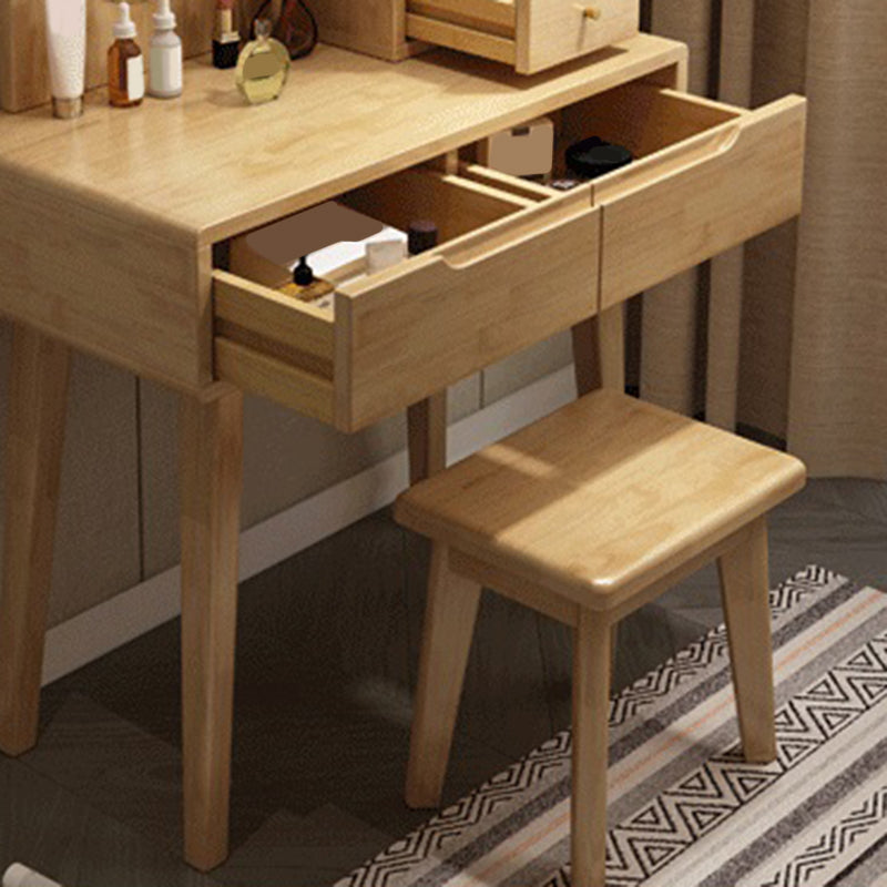 4 Drawer & Mirror Makeup Vanity Desk Rubber Wood Dressing Table