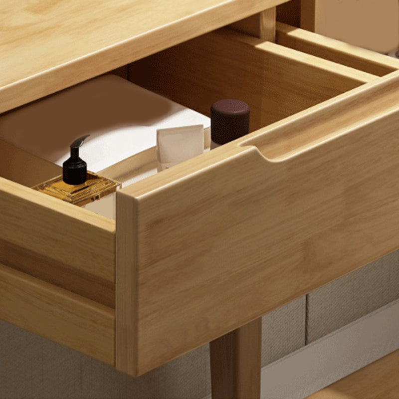 4 Drawer & Mirror Makeup Vanity Desk Rubber Wood Dressing Table