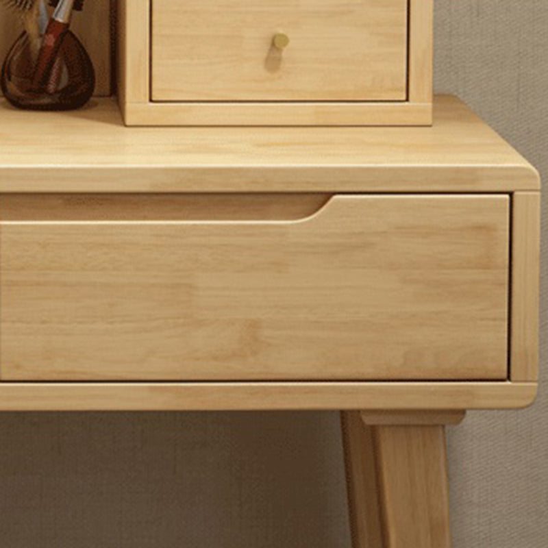 4 Drawer & Mirror Makeup Vanity Desk Rubber Wood Dressing Table