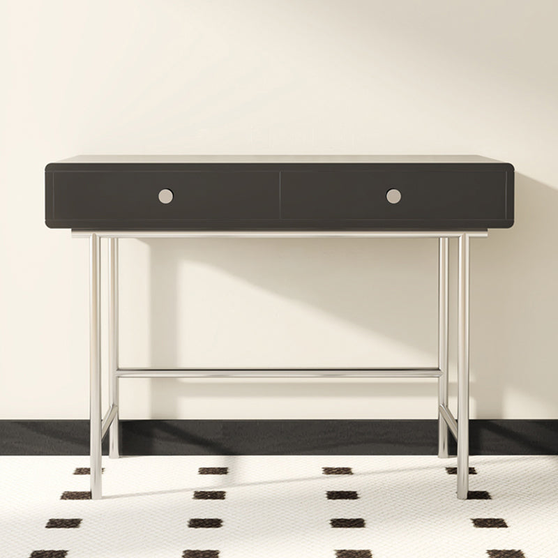 Black/White Contemporary Vanity 2 Storage Drawers with Padded Stool