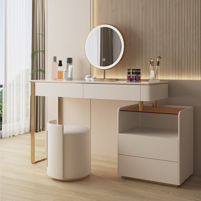 Engineered Wood Makeup Dressing Table Stool Set with Glass Accent