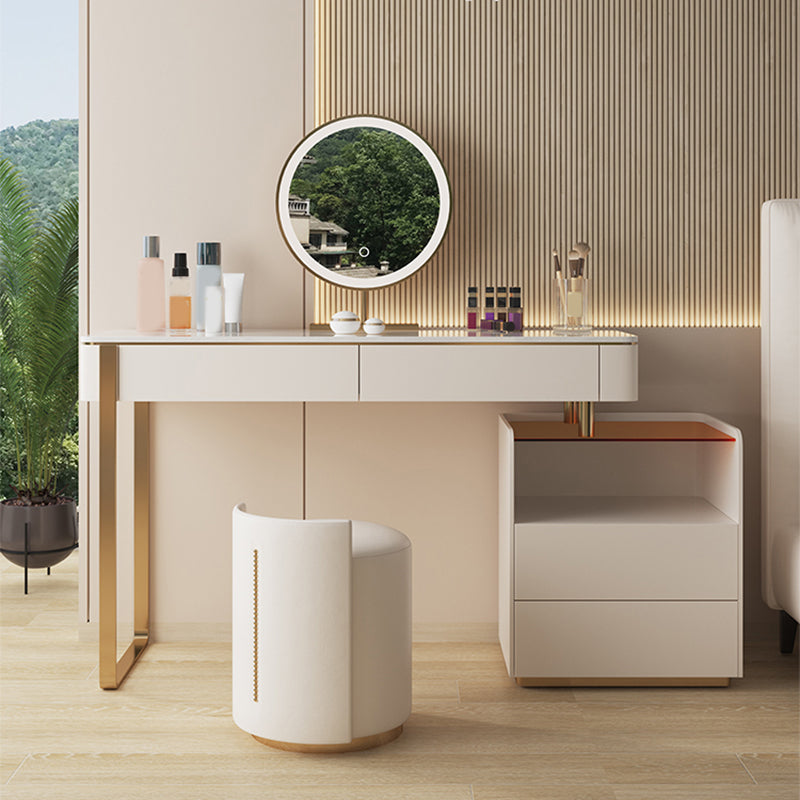 Engineered Wood Makeup Dressing Table Stool Set with Glass Accent