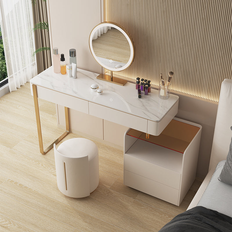 Engineered Wood Makeup Dressing Table Stool Set with Glass Accent