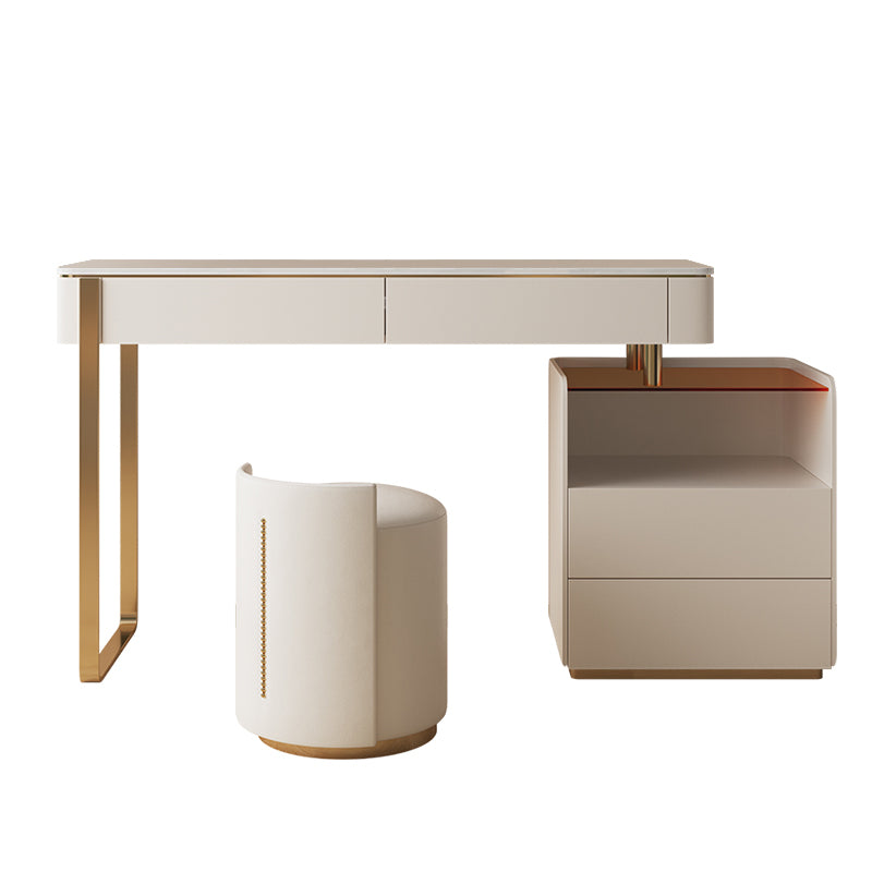 Engineered Wood Makeup Dressing Table Stool Set with Glass Accent