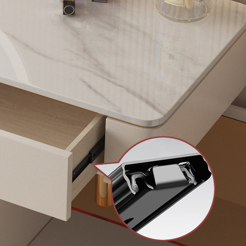 Engineered Wood Makeup Dressing Table Stool Set with Glass Accent