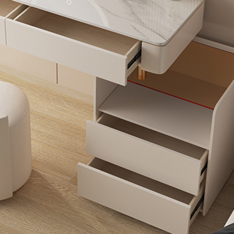 Engineered Wood Makeup Dressing Table Stool Set with Glass Accent