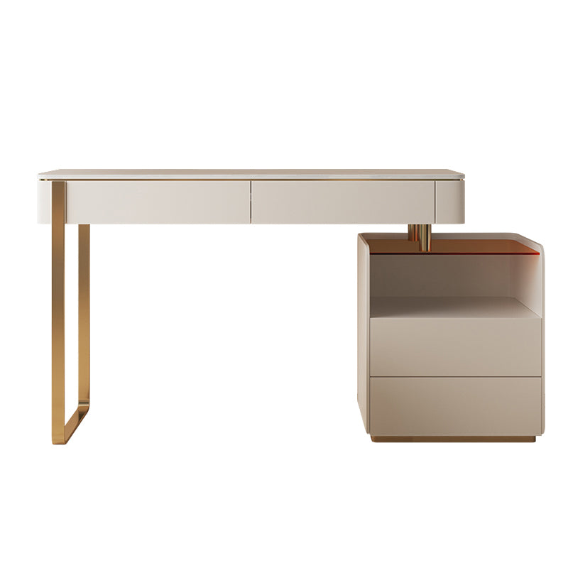 Engineered Wood Makeup Dressing Table Stool Set with Glass Accent