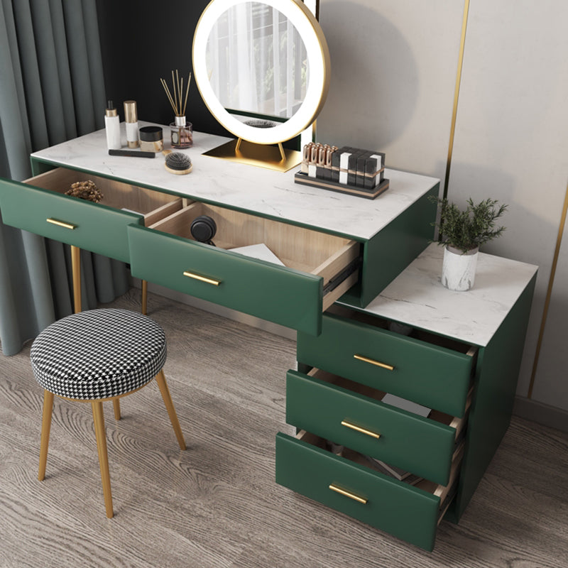 Genuine Leather Vanity Table in Green Luxurious Stone Top Makeup Desk